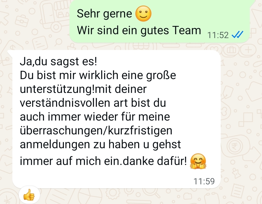 WhatsApp Dankesnachricht einer Coaching-Kundin fuer individuelle Betreuung