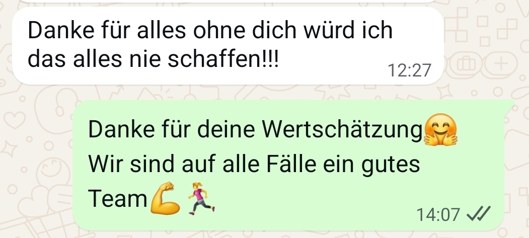 WhatsApp Dankesnachricht einer Online-Coaching-Kundin an ihren Trainer